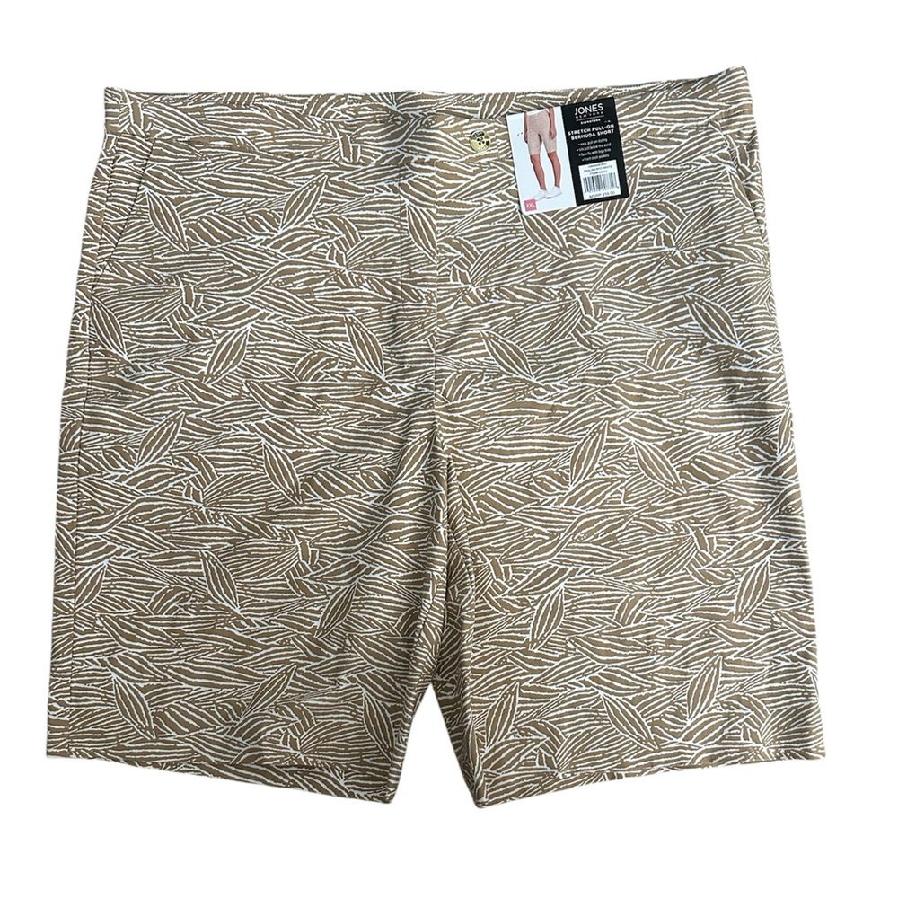 NWT Jones New York Tan White Stretch Pull On Bermuda Shorts Size XXL